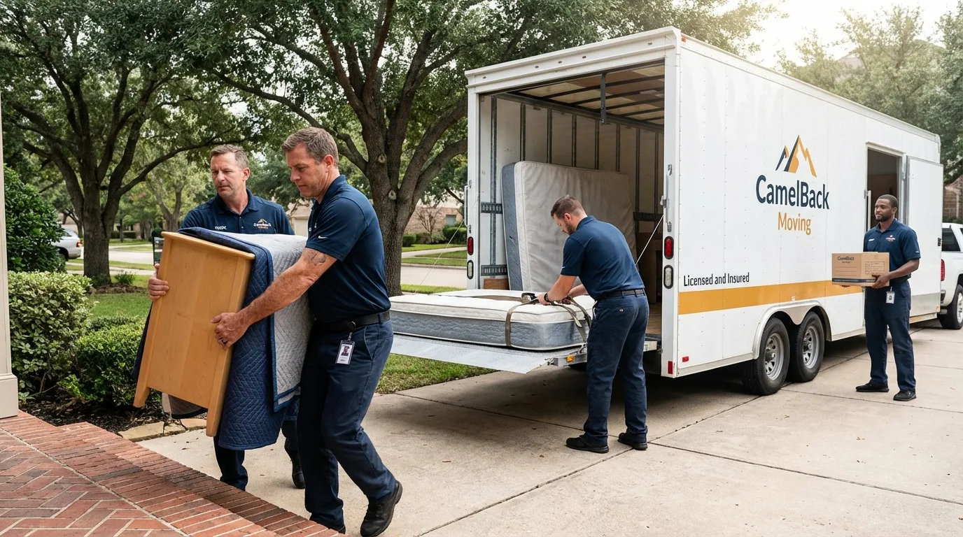 Crew loading residential truck for cross-state move from Arizona City, AZ