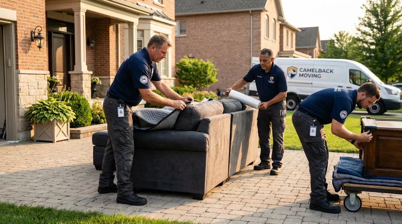 Large estate moving crew wrapping furniture in Arizona City, AZ